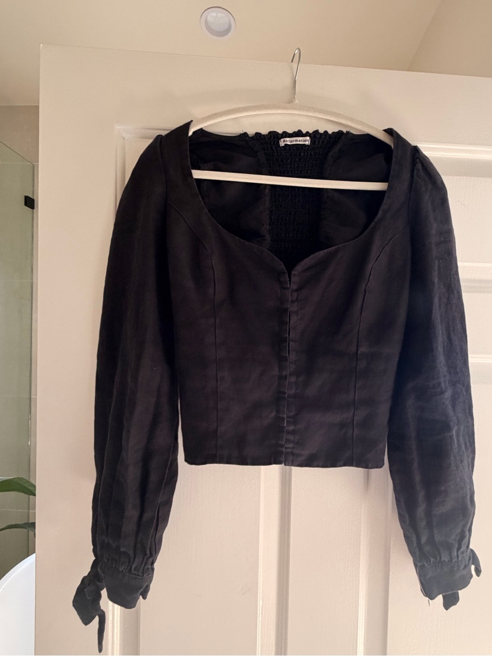 Reformation Black Peasant Eye Hook Front Top